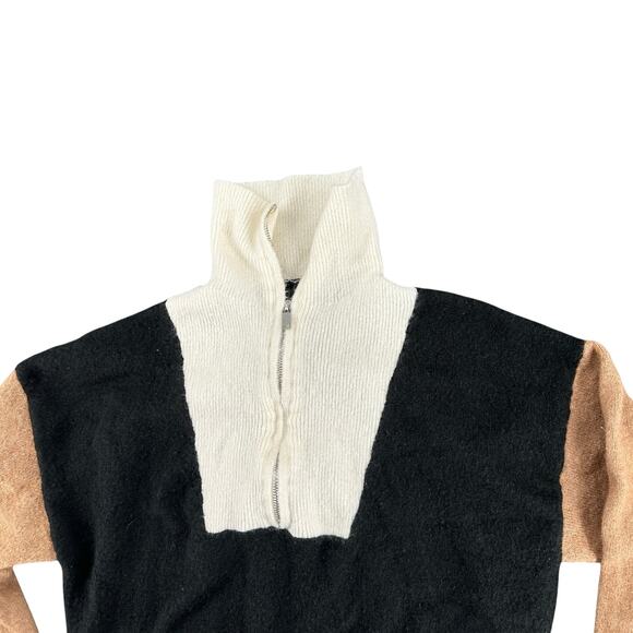 The Workshop Women's Color Block Sweater Funnel Neck Half Zip Small Brown Black - Picture 2 of 6